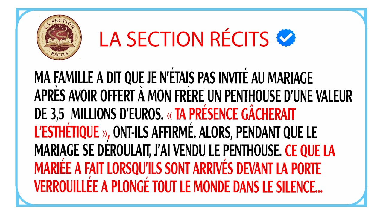 Ma famille m'a bannie de son mariage : j'ai vendu leur penthouse de 4M€ juste avant la fête !