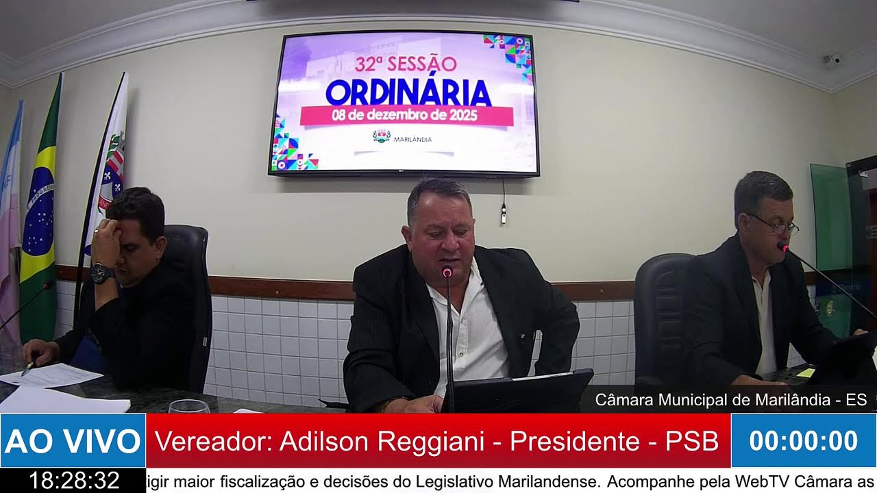 32ª Sessão Ordinária da Câmara Municipal de Marilândia ES. 08/12/2025
