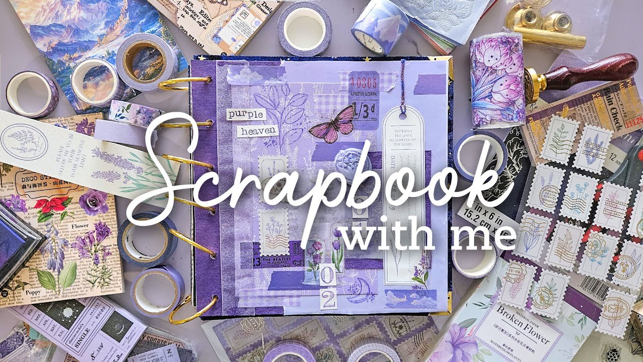 ASMR Scrapbook With Me | Purple Theme | Relaxing Stationery Sounds | No Talking