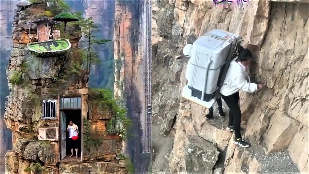 Жители деревни, живущие на скалах | Самый опасный скальный путь в деревню | Китайская деревня утеса