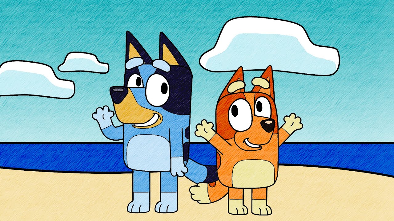 Bluey and Bingo Playing In The Beach Together Coloring Page | Bluey Coloring Episodes