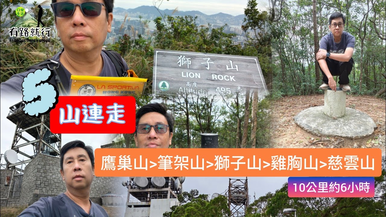 5山連走|鷹巢山|筆架山|獅子山|雞胸山|慈雲山|十公里約6小時（打卡香港百登及山行者100）