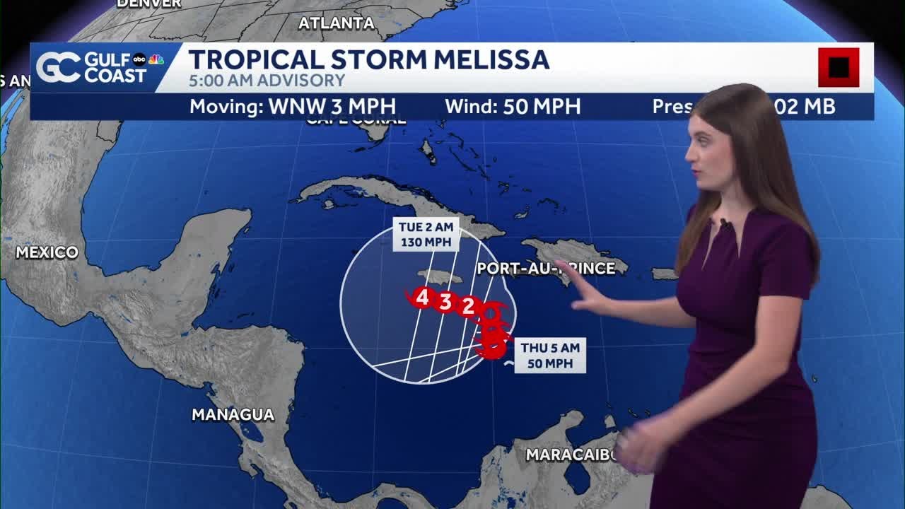 Tropical Storm Melissa moving slowly, forecast to become a Category 4 hurricane