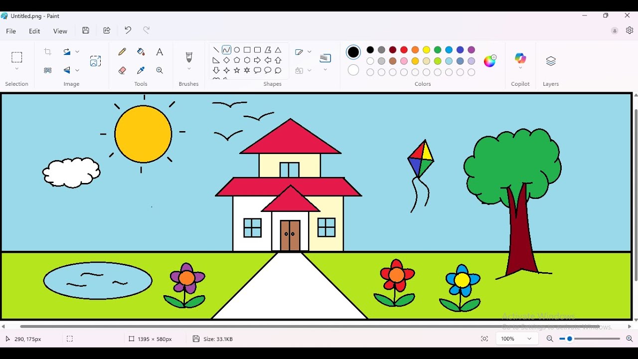 Beautiful House Scenery Drawing in MS Paint | Easy Scenery for Beginners | Chitrakala YT