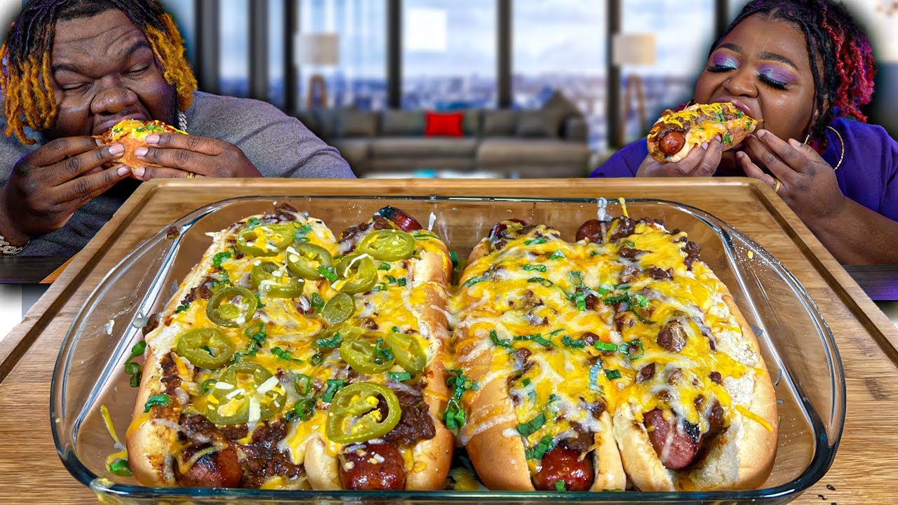 GIANT CHILI CHEESE SAUSAGE DOGS!! | HASHTAG THE CANNONS | MUKBANG EATING SHOW