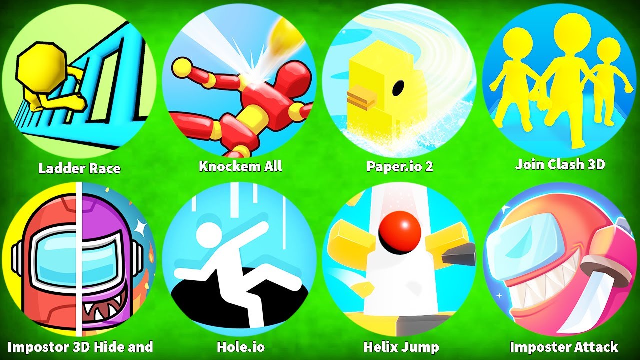 Gameplay - Helix Jump,Join Clash 3D,Paper io 2,Knockem All,Ladder Race,Imposter Attack,Hole io