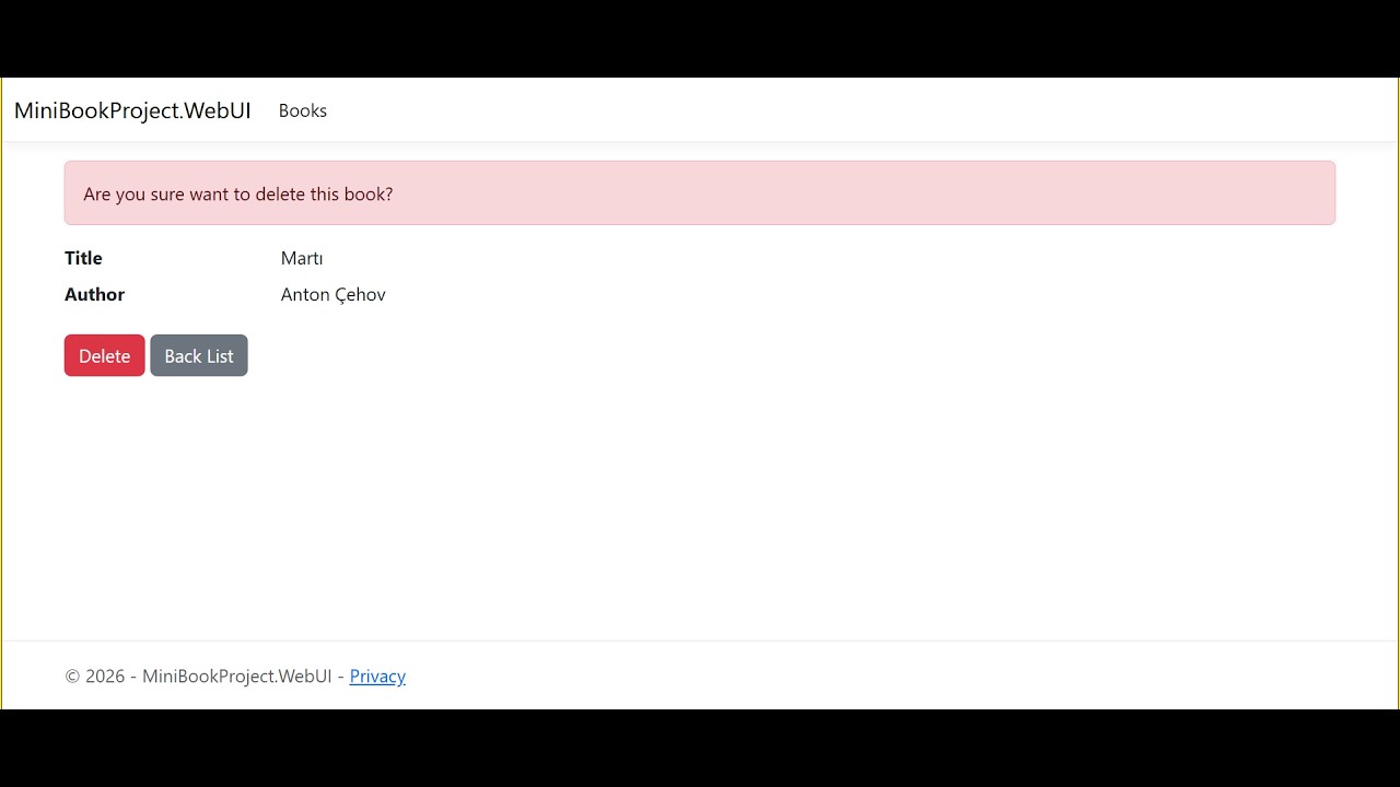 5-ASP.NET Core MVC CRUD | BookController +Delete(Silme)(MiniProje)