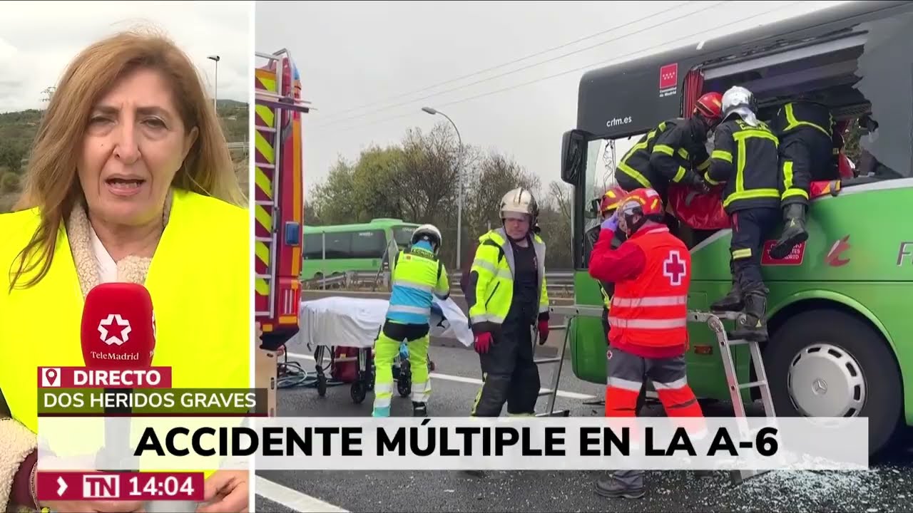 Los accidentes en la A-6 y en Pozuelo con 37 heridos de 1 bus, 10 coches, 1 camión y 1 furgoneta