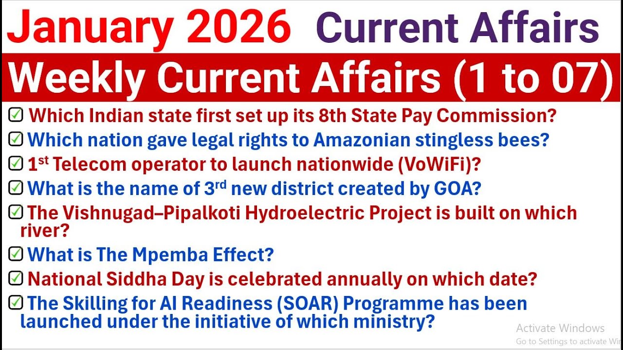 January Current Affairs 2026|Current Affairs 2026 |Weekly Current Affair 2026#january2026