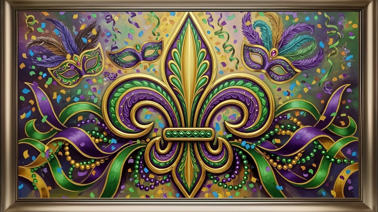 Fleur De Lys Frame TV Art | Mardi Gras Carnival Screensaver Background For Your TV⚜️🥁