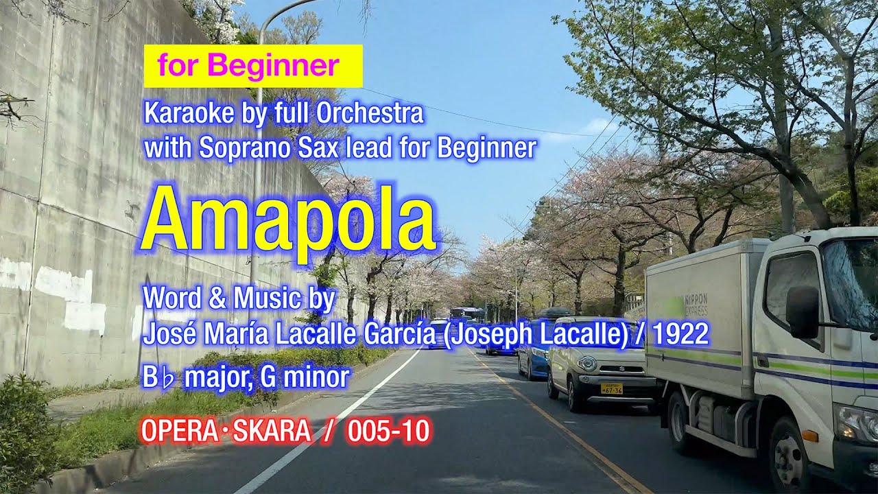 Bocelli style Amapola Karaoke, played by full Orchestra with Soprano Sax lead for Beginner