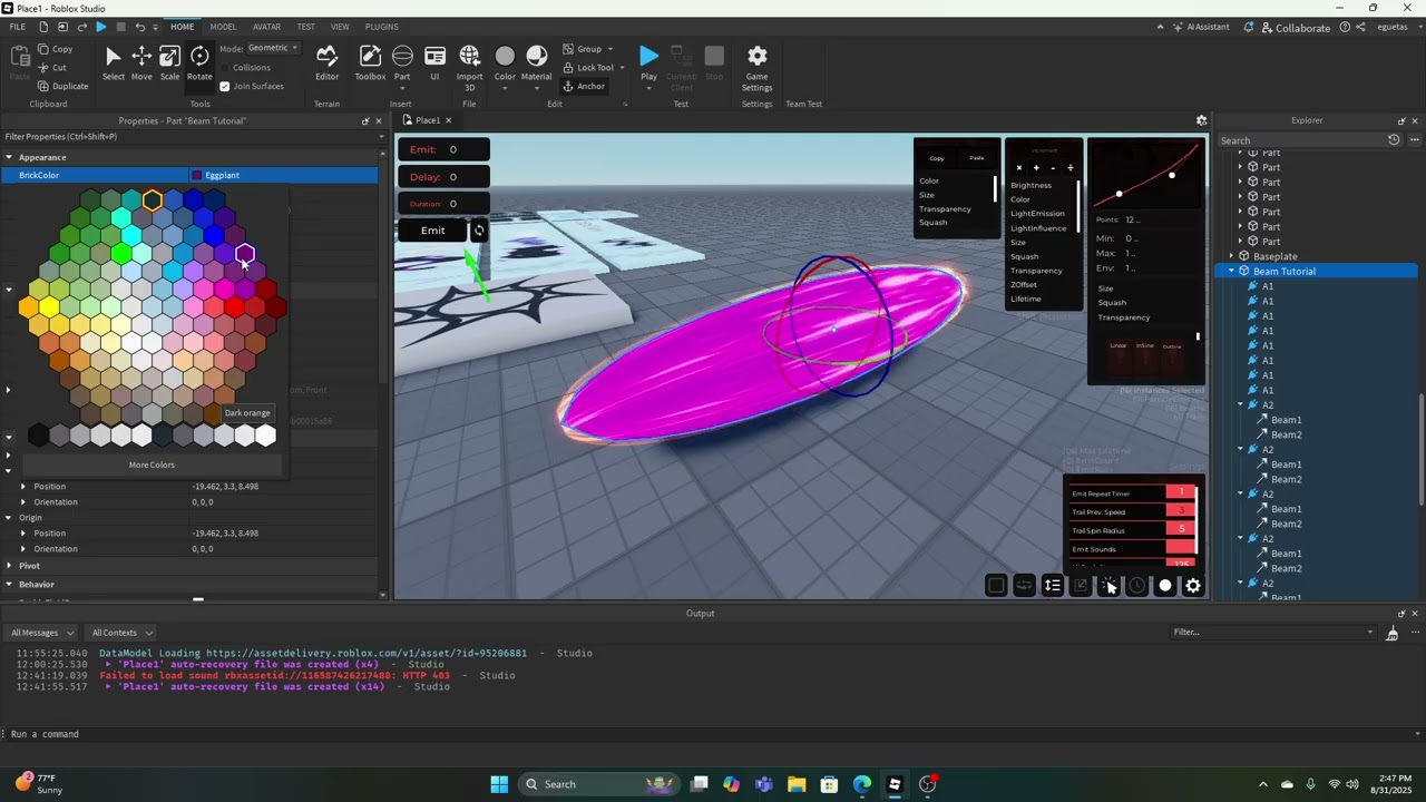 3D Beam Timelapse -- Roblox Studio (read description)