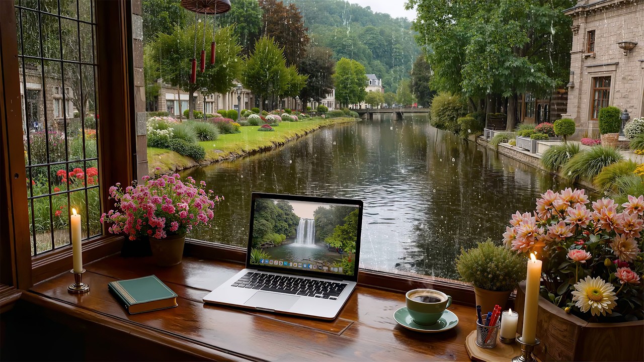 Spring Rainy Morning 🌧️ Cozy Window Ambience with Relaxing Jazz Piano for Study & Chill