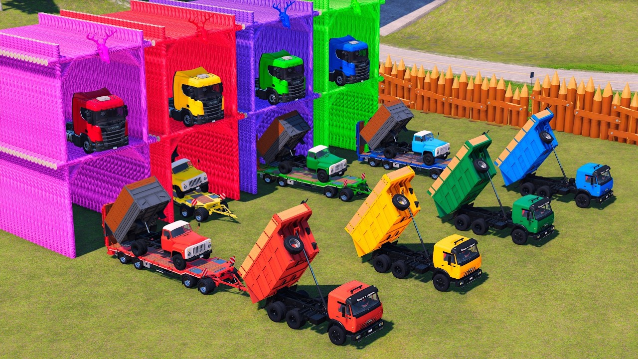 TRANSPORTING BUS, POLICE CARS, DUMP TRUCK, BOX TRUCK, FIRE TRUCK WITH SCANIA TRUCK - FS22 #84
