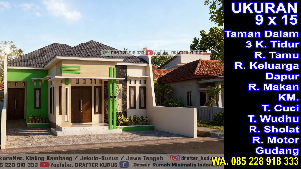 Modern House, Ukuran 9x15 ll 3 K. Tidur ll Desain Rumah Minimalis Modern Lantai 1