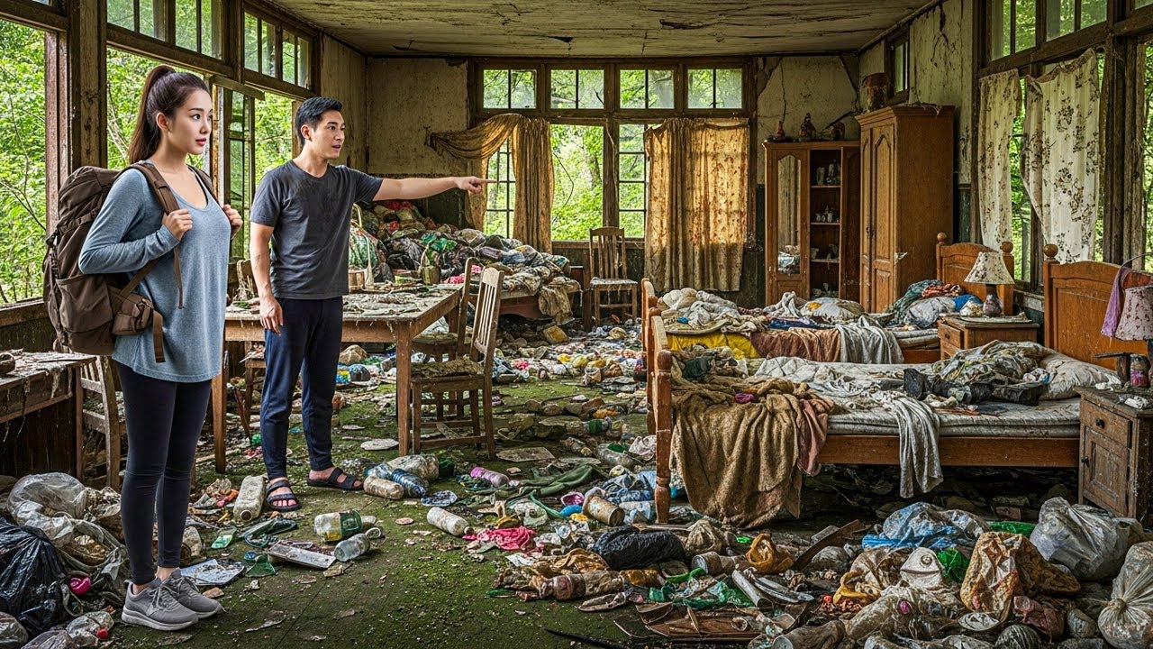 Young woman cleaned up the old, dirty house, transforming it into cozy home for the middle aged man
