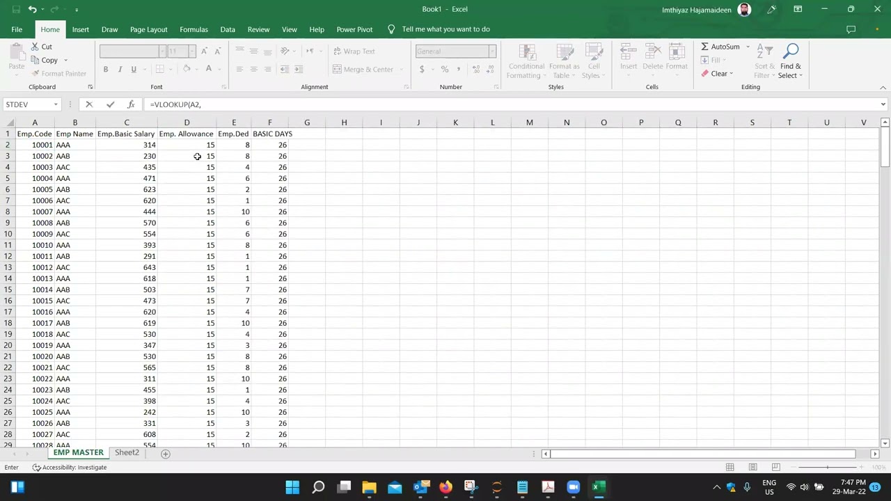 Vlookup Function in Excel