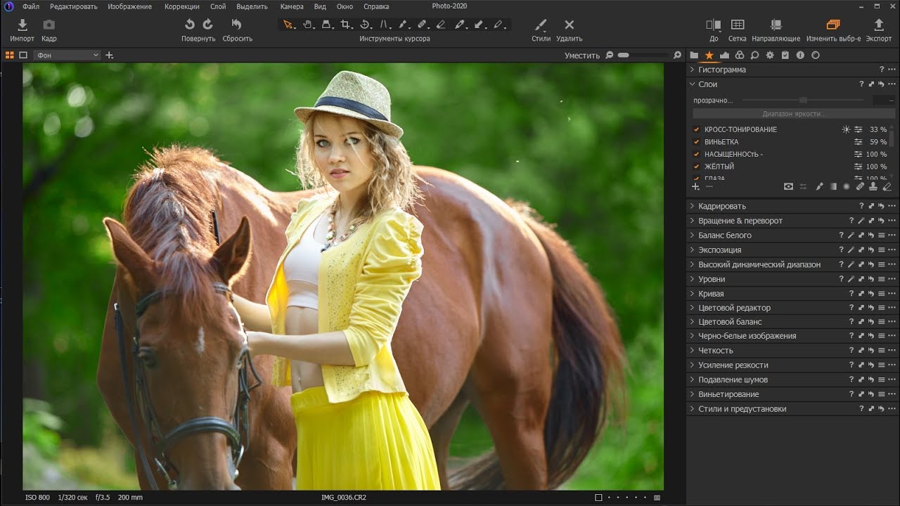 Пример пост-обработки фотографии в Capture One (Модель с лошадью)
