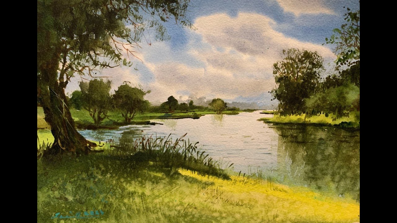 How to paint cloudy sky in watercolor