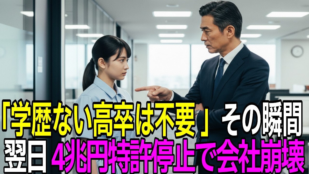 新社長「学歴ない高卒は不要」→ IQ200の天才作業員を正体知らず解雇 → 翌日4兆円の特許停止で会社崩壊し土下座する末路【感動する話】【朗読】