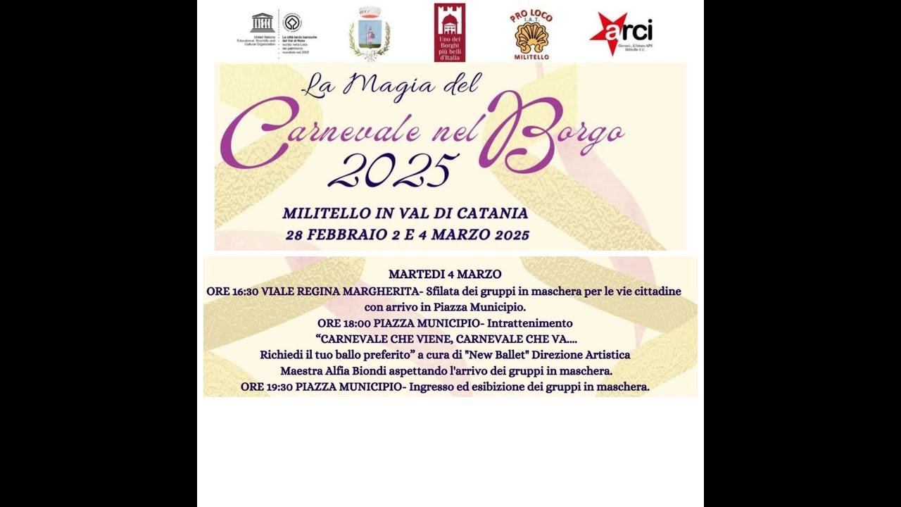 La Magia del Carnevale nel Borgo Esibizione in Piazza Municipio e gran finale