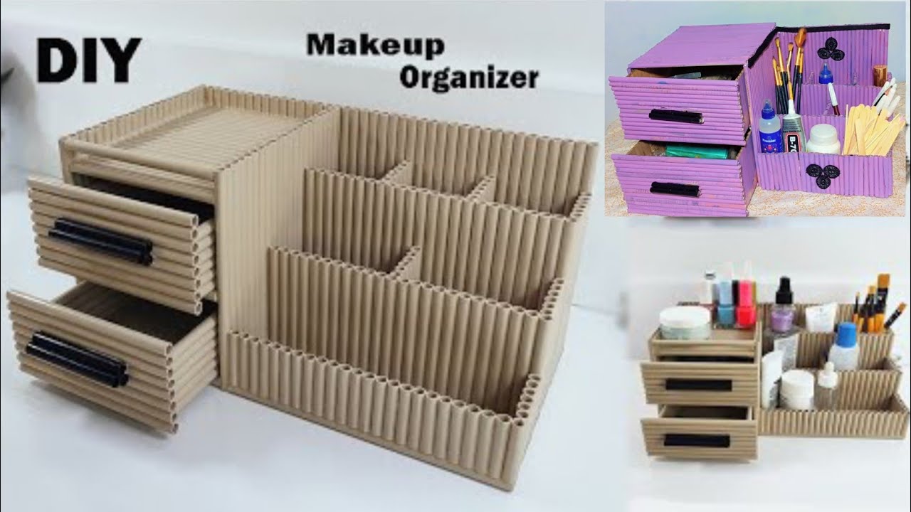 DIY Makeup Organizer - How to make a Desktop cosmetic Storage From waste paper  🗞️