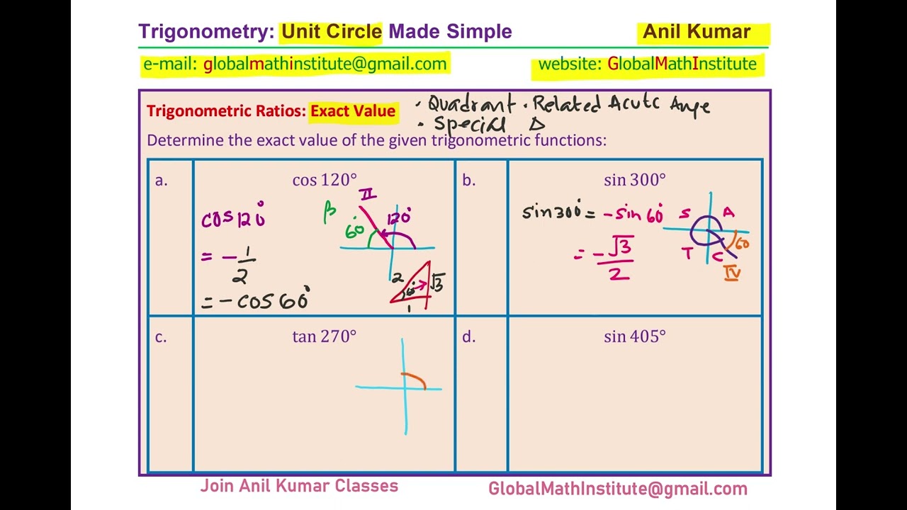 Find Exact Value of Trigonometric Ratios Unit Circle or Special Triangle -GCSE-EDEXCEL-SAT