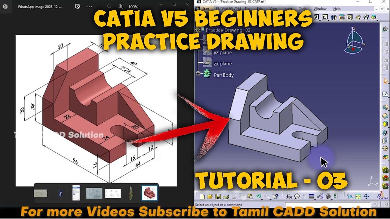 CATIA V5 Beginners Practice Drawing Tutorial - 03 | Tamil |