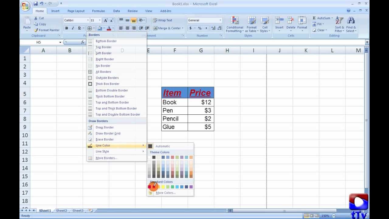 Excel - Format Cells Font and Borders