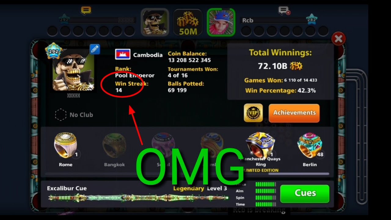 8 ball pool play Berlin win streak14 OMG(លេងឈ្នះ14ដៃជាប់គ្នាក្នុងវគ្គ50M)🤔