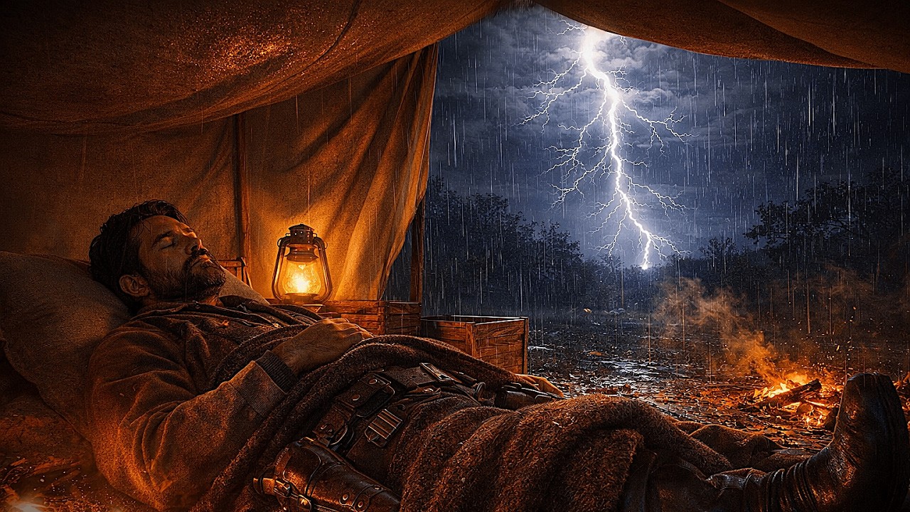 Cozy Thunderstorm Night In The Tent | Arthur Sleeping Peacefully With His Friend In Tent| RDR2 ASMR