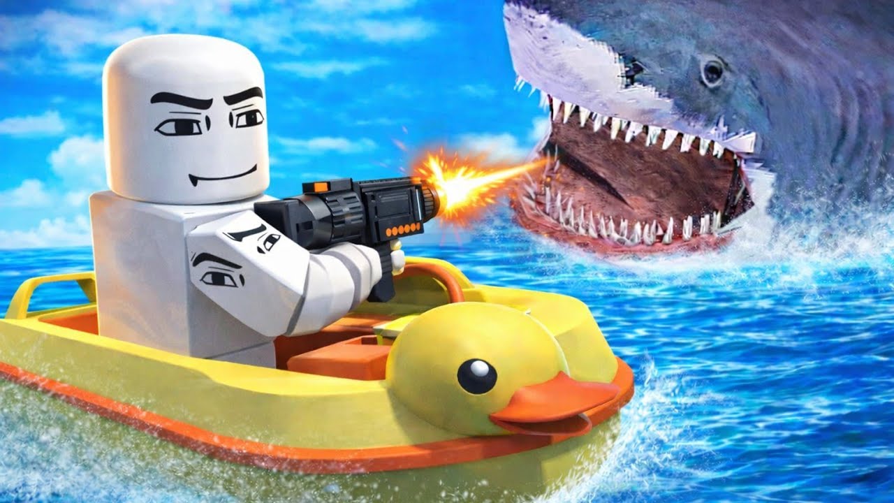 fugi do tubarão com meu amigo no roblox (sharkbite)