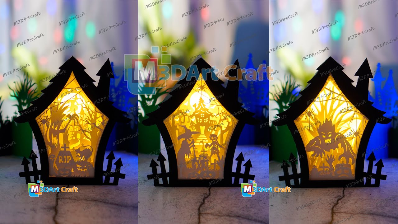 How To Make Haunted House Halloween Shadow Box, Lightbox - Halloween Lightbox SVG Cricut Projects