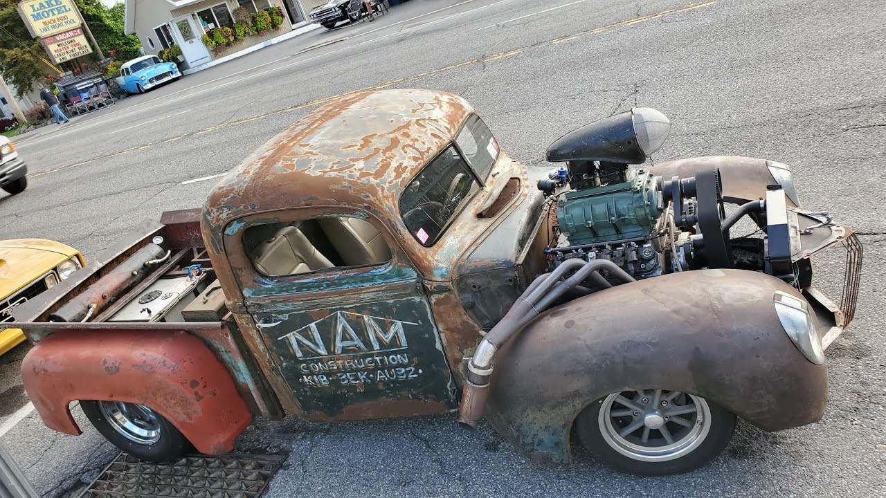 Supercharged 1940 Ford Rat Rod Truck Adirondack Nationals Samspace81 vlog Lake George New York