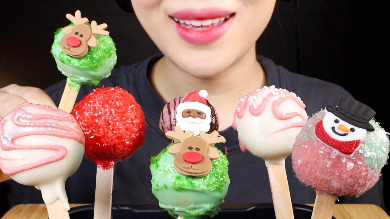 ASMR Christmas Cake Pops | Merry Christmas! | Eating Sounds Mukbang