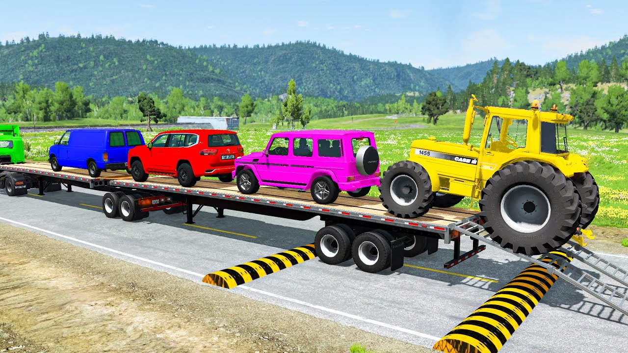 Flatbed Truck Mcqueen - Transportation with Truck - Pothole vs Car #33 BeamNG.Drive