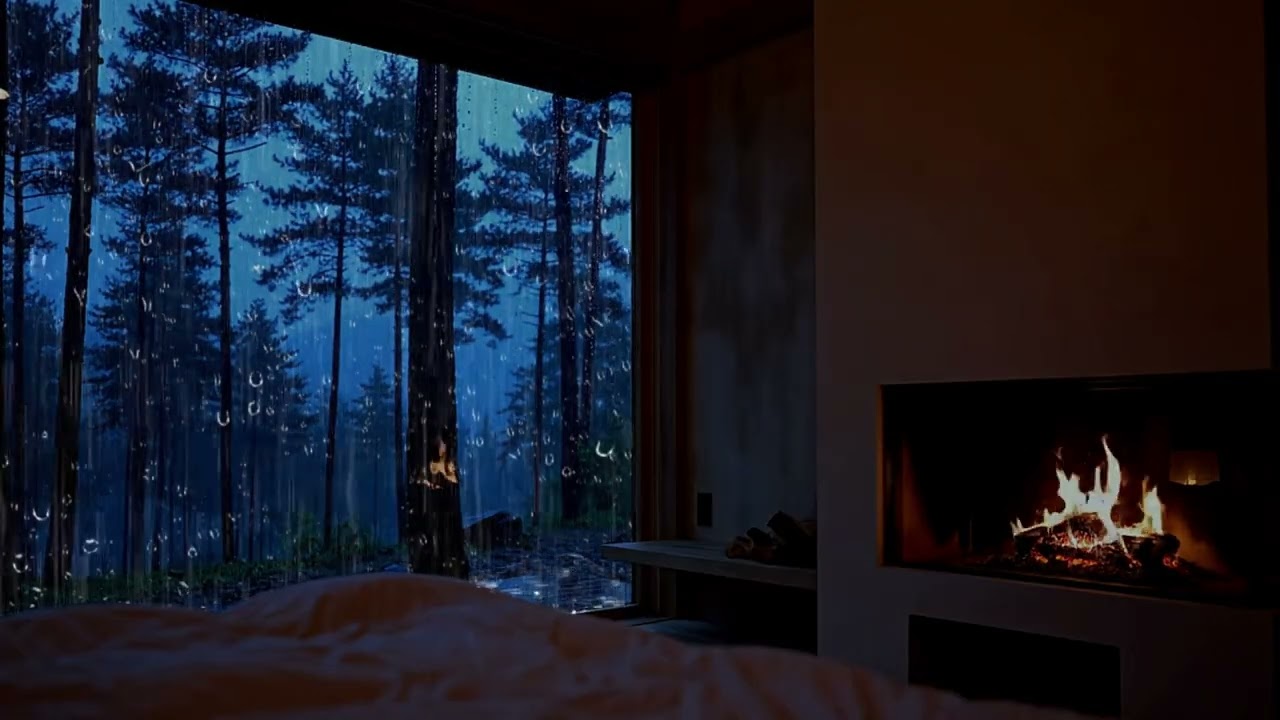 Rain & Fireplace Ambience 3 Hours for Calming Anxiety | Dreamy Forest Cabin