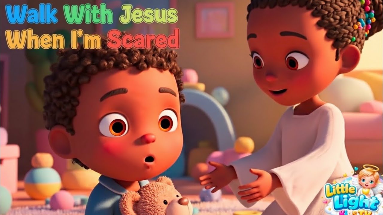 Teaching Toddlers not to be scared, “Tiny steps, big comfort. Walk with Jesus when you’re scared 🤍”
