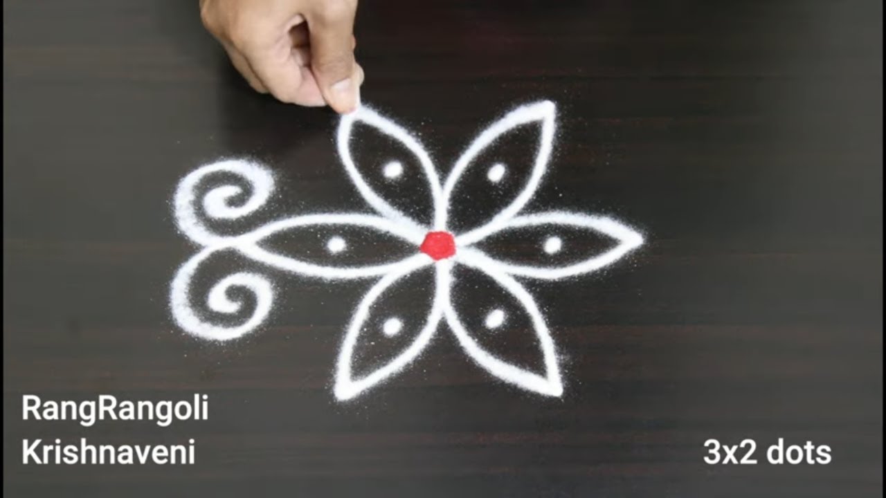 Chinna Muggulu🌺3x2 dots Simple Daily Kolam🌺Easy Rangoli🌺RangRangoli Krishnaveni