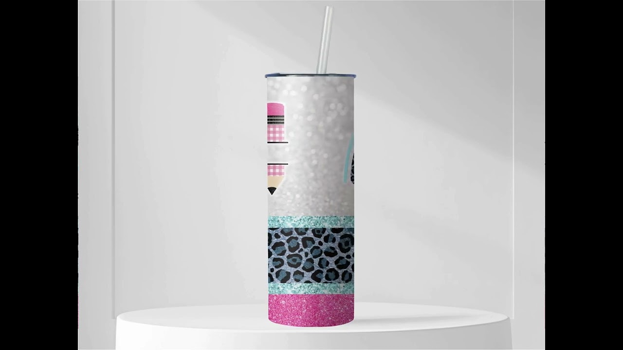 360&deg; View of #TeacherLife Tumbler (Blue Rainbow with Personalized Area)