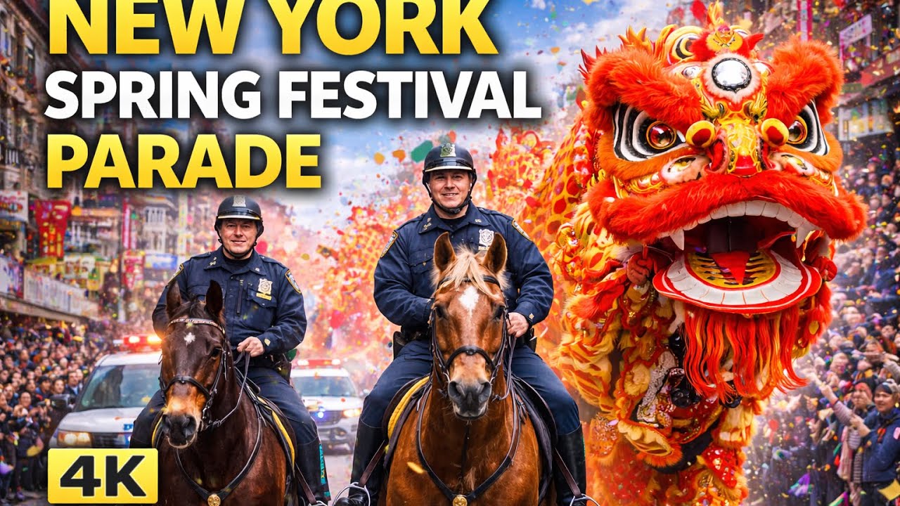 New York Chinatown Lunar New Year Parade 2026 | Police Opening, Lion Dance, Dragon Dance | 4K