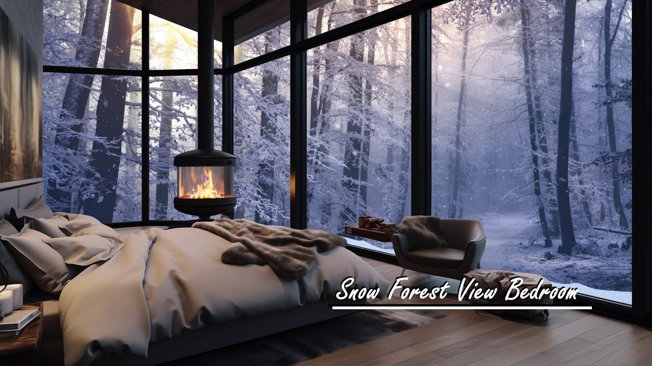 Snow Forest View Bedroom: Snowfall Ambiance with Relaxing Original Music for Stress Relief and Sleep