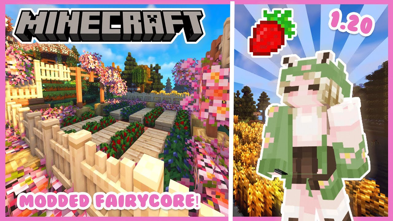 🧚‍♀️ Fairycore Strawberry Farm & Decorating 🌷 EP 2 (Minecraft 1.20 Modded Survival) 🍄