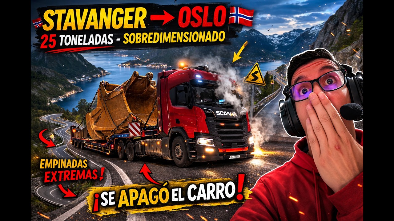¡SE APAGÓ EL CAMIÓN EN PLENA SUBIDA! | 25 Toneladas Sobredimensionadas | Stavanger → Oslo | ETS2