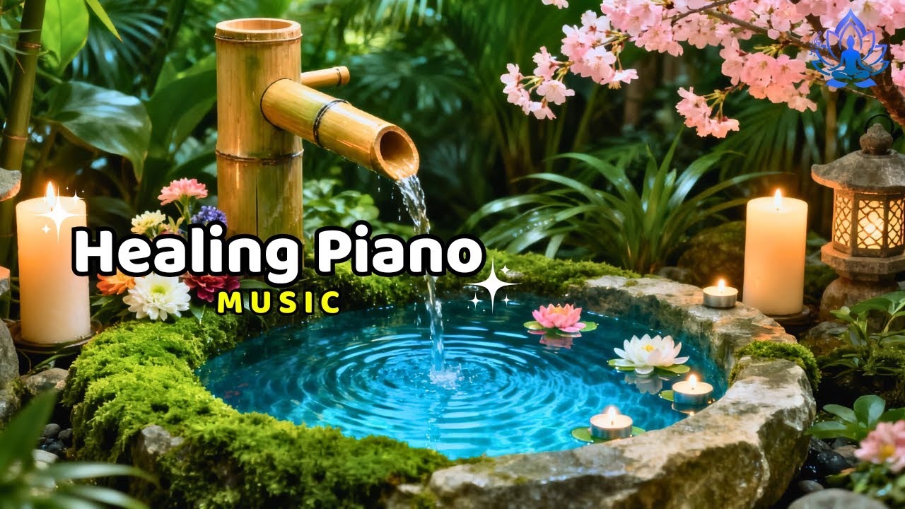 Bamboo Water Sounds with Soft Piano Music 🌿 Soothing Sleep and Relaxation Music