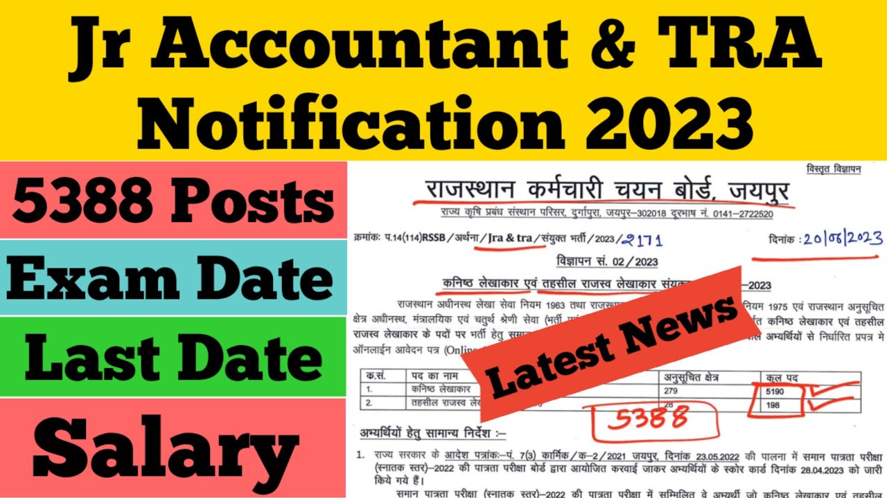 RSMSSB Junior Accountant Notification 2023 | 5388 Posts | TRA Vacancy in Rajasthan | Latest News
