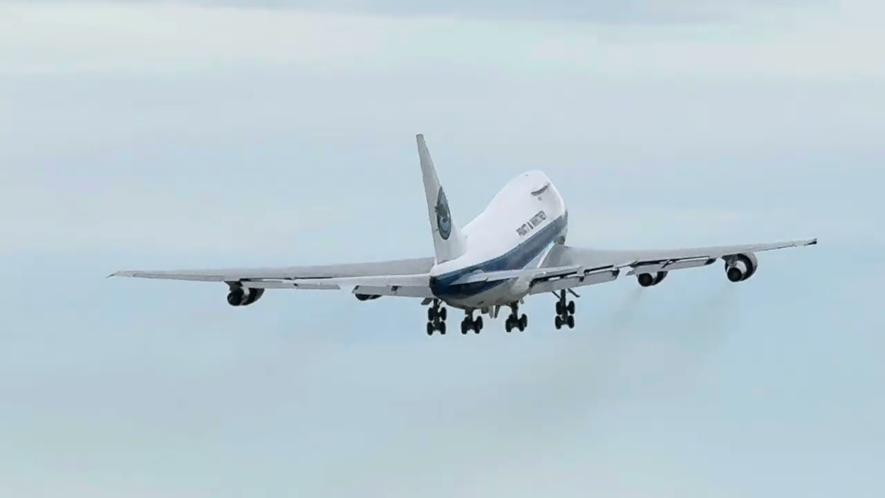 Pratt & Whitney Canada Boeing 747SP-B5 taking off from Oshkosh. Waves Goodbye! 7/24/2025