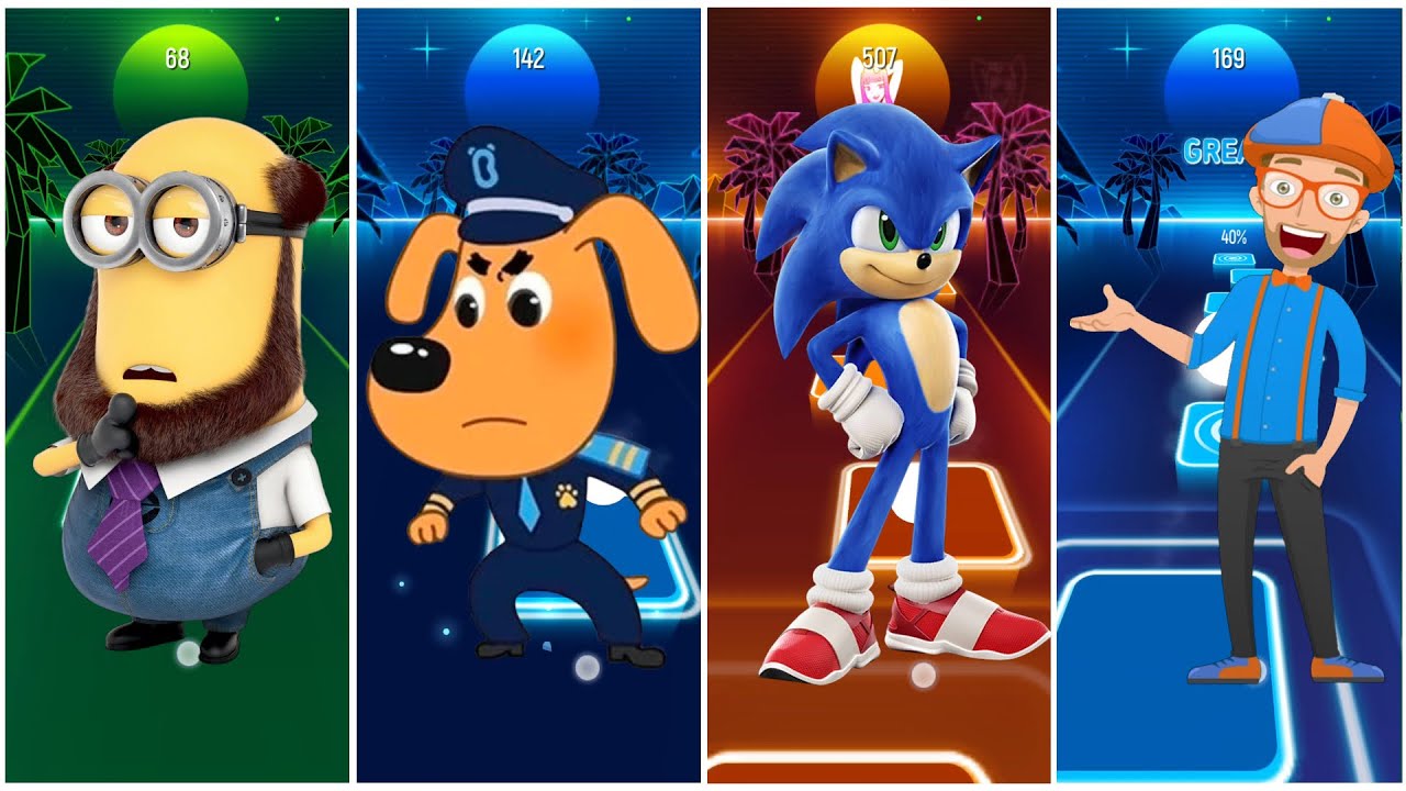 Minions vs  Sheriff Labrador vs  Sonic vs  Blippi  ultimate Tiles Hop experience!