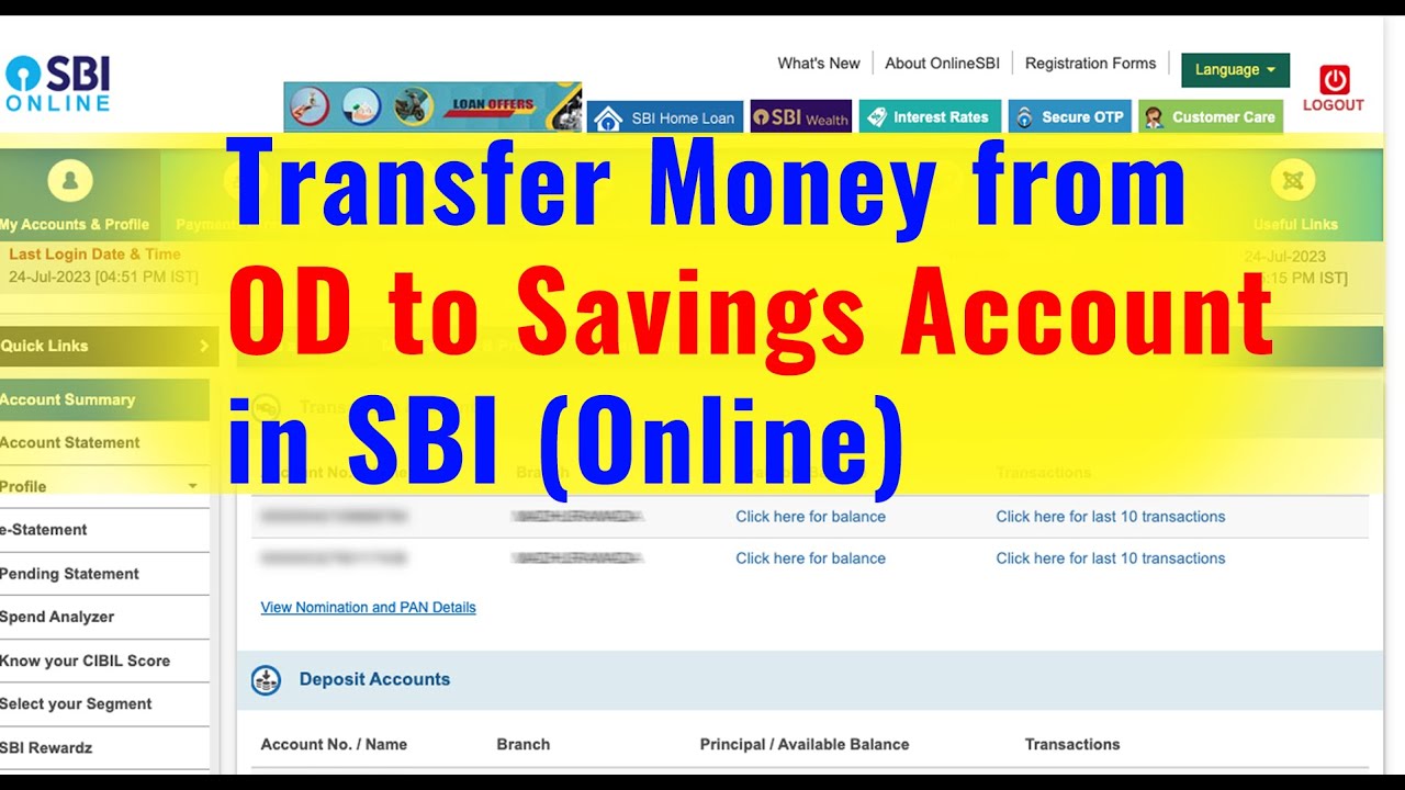 How to Transfer Money from OD Account to Savings Account in SBI Online