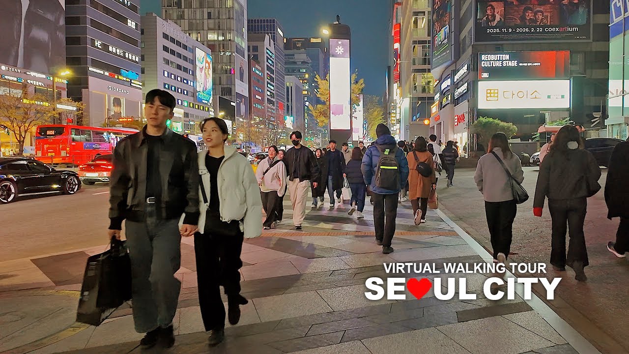 서울 거리 가을 저녁 도심풍경, 강남역 거리 주변 토요일 저녁 도심산책, Seoul, South Korea, Travel, 4K